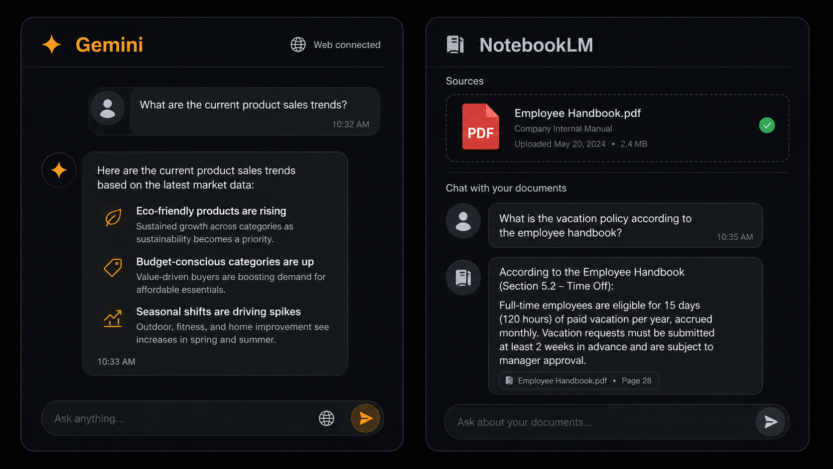 Gemini para mercado en tiempo real y NotebookLM para documentos internos
